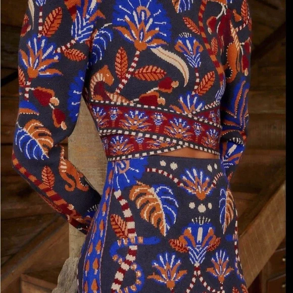 FARM Rio Blue Nature Beauty Scarf Knit Skirt - Picture 3 of 3